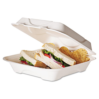 Eco-Products&reg; Bagasse Hinged Clamshell Containers