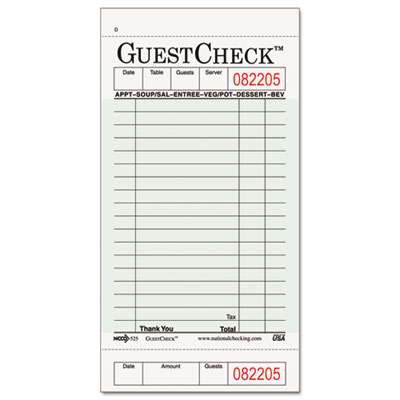 National Checking Company Guest Check Pad with Customer Receipt Stub