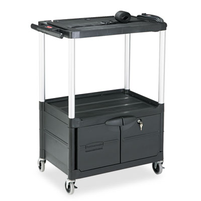 Rubbermaid&reg; Commercial MediaMaster&reg; Three-Shelf AV Carts with Cabinet