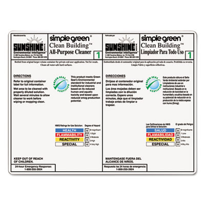 simple green&reg; Clean Building All-Purpose Cleaner Secondary-Container Labels