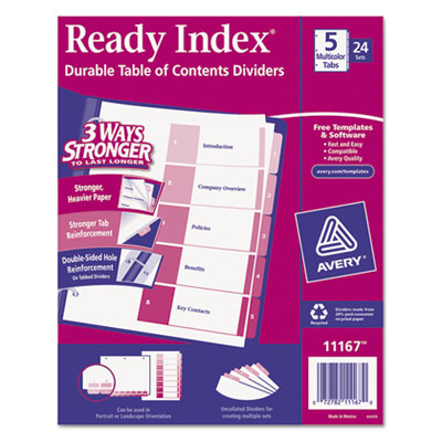 Avery&reg; Ready Index&reg; Customizable Table of Contents Uncollated Multicolor Dividers