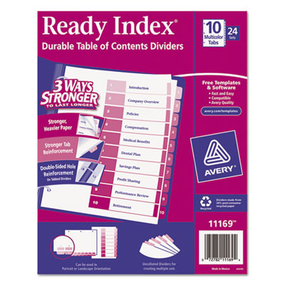 Avery&reg; Ready Index&reg; Customizable Table of Contents Uncollated Multicolor Dividers