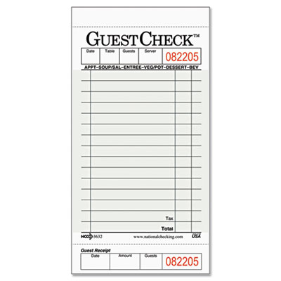 National Checking Company™ Guest Check Pad with Customer Receipt Stub National Checking Company™ Guest Check Pad with Customer Receipt Stub