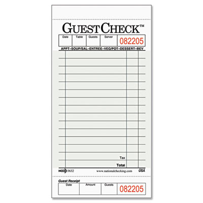 National Checking Company&trade; Guest Check Pad with Customer Receipt Stub