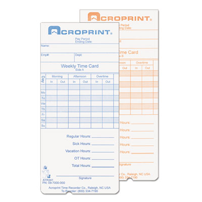 Acroprint&reg; Cards for Model ATR240 and ATR360 Top Loading Time Clocks