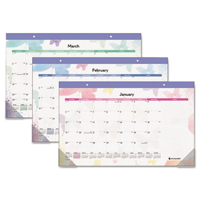 AT-A-GLANCE&reg; Watercolors Recycled Monthly Desk Pad Calendar