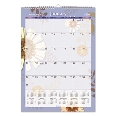 AT-A-GLANCE&reg; Paper Flowers Monthly Wall Calendar