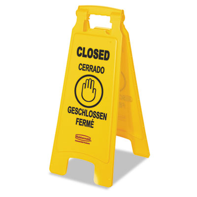 Rubbermaid&reg; Commercial Multilingual "Closed" Folding Floor Sign