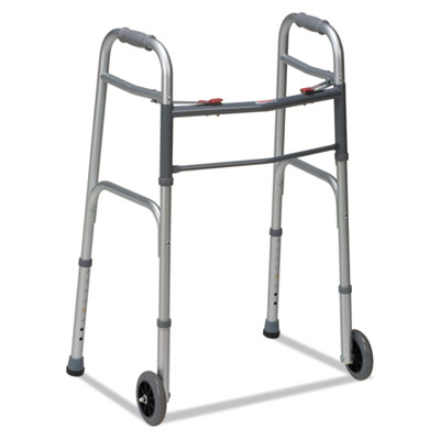 DMI&reg; Two-Button Release Folding Walker with Wheels