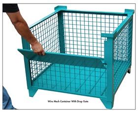 WIRE MESH BULK STEEL CONTAINERS WITH DROP GATE