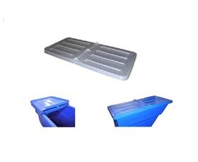 HINGED LIDS FOR NESTABLE TILT TRUCKS & SELF-DUMPING HOPPERS