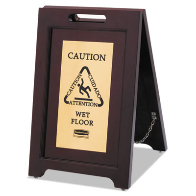 Rubbermaid&reg; Commercial Executive 2-Sided Multi-Lingual Wooden Caution Sign