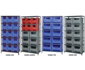 SHELVING UNITS WITH STACKABLE STORAGE BINS