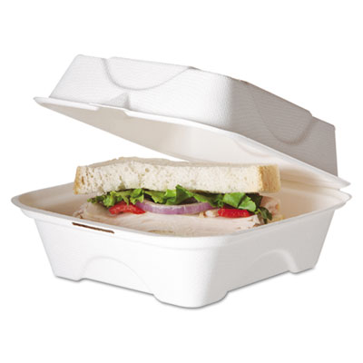 Eco-Products&reg; Bagasse Hinged Clamshell Containers