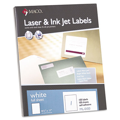 MACO® White Laser/Inkjet Full-Sheet Identification Labels MACO® White Laser/Inkjet Full-Sheet Identification Labels