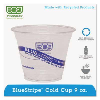 Eco-Products&reg; BlueStripe Recycled Content Clear Plastic Cold Drink Cups