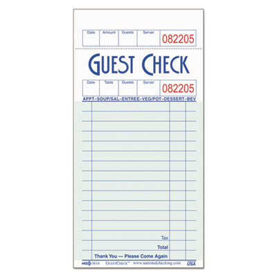 National Checking Company GuestChecks Check Pad with Record Receipt Stub
