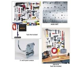 LOCBOARD&reg; STEEL PEGBOARD WITH SQUARE HOLES AND LOCHOOK&reg; LOCKING HOOKS FOR LOCBOARD&reg;