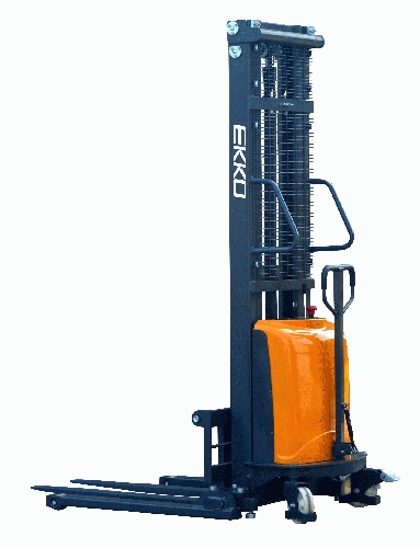 EKKO EA15D Semi-Electric Straddle Stacker 3300lbs. Cap., 138" Height