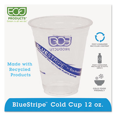 Eco-Products&reg; BlueStripe&trade; Recycled Content Clear Plastic Cold Drink Cups