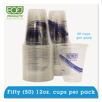 Eco-Products&reg; BlueStripe&trade; Recycled Content Clear Plastic Cold Drink Cups