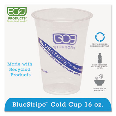Eco-Products&reg; BlueStripe&trade; Recycled Content Clear Plastic Cold Drink Cups