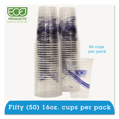 Eco-Products&reg; BlueStripe&trade; Recycled Content Clear Plastic Cold Drink Cups