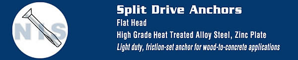 Flat Head Split Drive Anchor Zinc