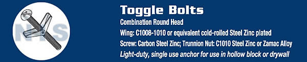 Combination Round Head Toggle Bolt Zinc