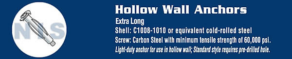 Extra Long Hollow Wall Anchor Zinc