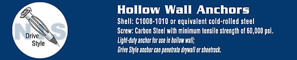 Hollow Wall Anchor Drive Zinc
