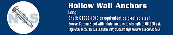 Long Hollow Wall Anchor Zinc