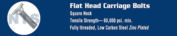 Carriage Bolt Flat Head Diameter .590-.640 Head Hgt .078-.109 Full Thread Zinc