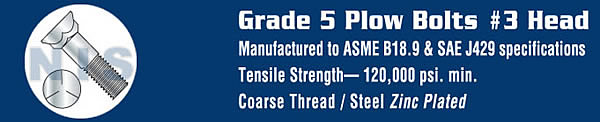 Grade 5 Plow Bolt With Number 3 Head Zinc