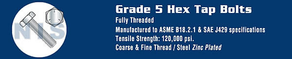 Hex Tap Bolt Grade 5 Fully Threaded Zinc