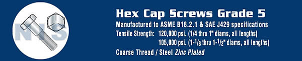 Coarse Thread Hex Cap Screw Grade 5 Zinc