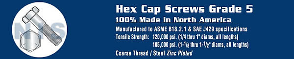 Coarse Thread Hex Cap Screw Grade 5 USA Zinc