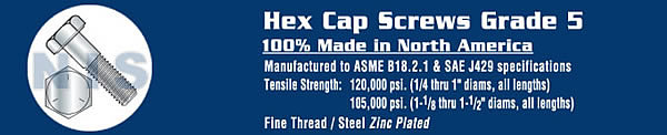 Fine Thread Hex Cap Screw Grade 5 USA Zinc