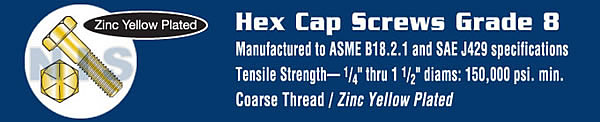Coarse Thread Hex Cap Screw Grade 8 Zinc Yellow
