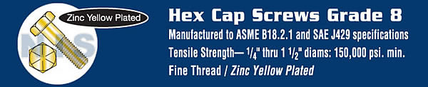 Fine Thread Hex Cap Screw Grade 8 Zinc Yellow