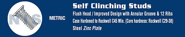 Self Clinching Stud Hardened Steel Heat Zinc And Bake Metric