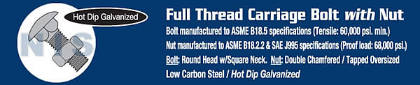 Carriage Bolt Fully Threaded With Nut Galvanized