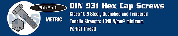 Din 931 10 Point 9 Metric Partially Threaded Cap Screw Plain