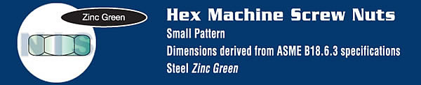 Small Pattern Hex Machine Screw Nut Zinc and Green