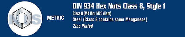 Din 934 Metric Class 8 Hex Nuts Zinc