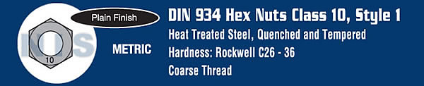 Din 934 Metric Class 10 Hex Nuts Plain