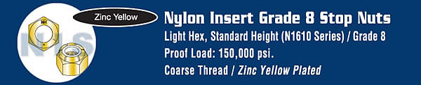 Nylon Insert Hex Locknut Grade 8 Zinc Yellow