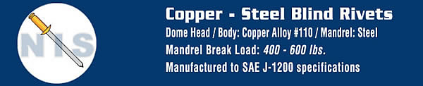 Open End Blind Rivets: Copper Body - Steel Mandrel 