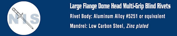 Large Flange Dome Head Multi Grip Rivet Zinc