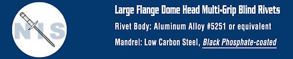 Large Flange Dome Head Multi Grip Rivet Black Phos Mandrel